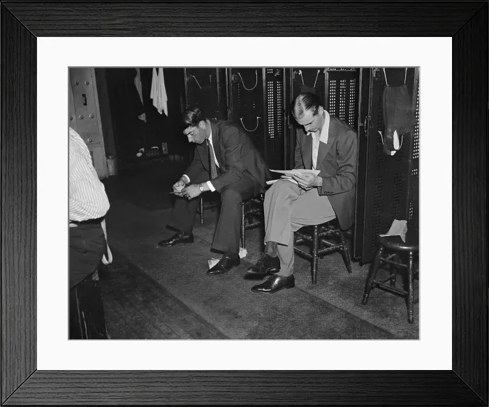 Framed Print : Joe DiMaggio and Frank Crossetti Sitting in Locker Room Framed Print : Joe DiMaggio and Frank Crossetti Sitting in Locker Room