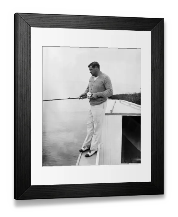 Framed Print : Babe Ruth Holding Fishing Pole Framed Print : Babe Ruth Holding Fishing Pole