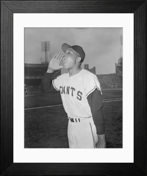 Framed Print : Willie Mays with His Hand to His Mouth and in Uniform Framed Print : Willie Mays with His Hand to His Mouth and in Uniform