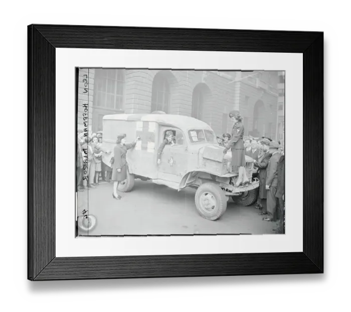 Framed Print : Wac Women Posing Near Early Ambulance