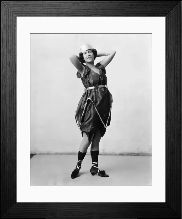 Framed Print : Young Woman Posing in Old Fashioned Bathing Dress Framed Print : Young Woman Posing in Old Fashioned Bathing Dress