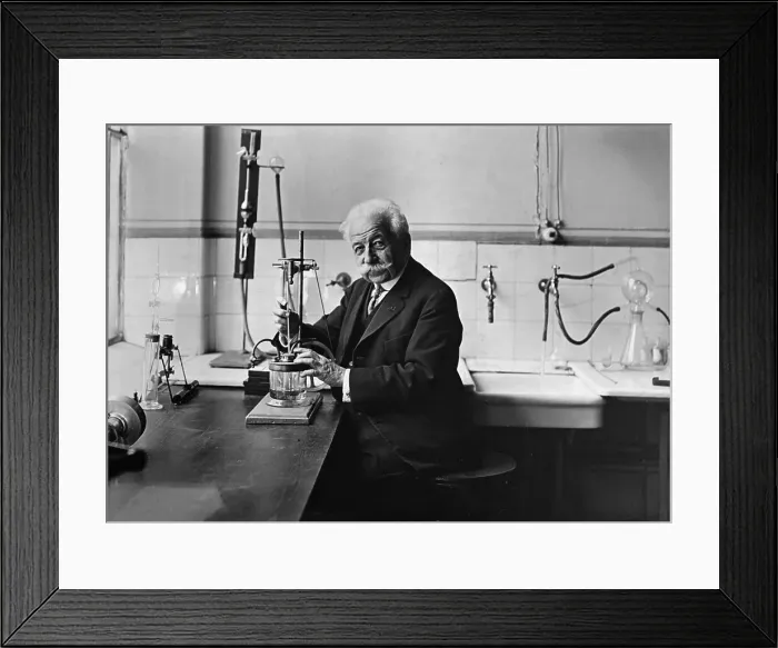 Framed Print : Auguste Lumiere in Laboratory Framed Print : Auguste Lumiere in Laboratory