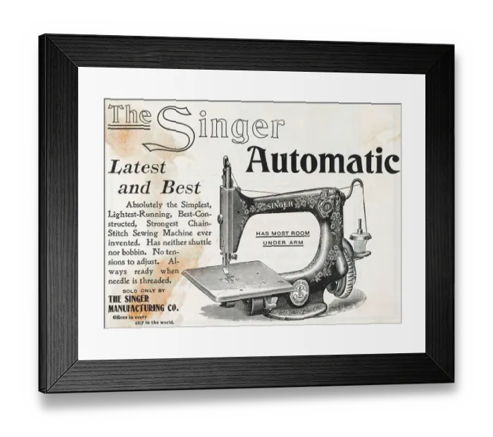 Framed Print : Advertisement for Singer Automatic Sewing Machine Framed Print : Advertisement for Singer Automatic Sewing Machine