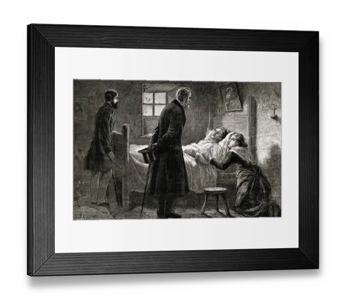 Framed Print : Men Visiting Sick Woman Framed Print : Men Visiting Sick Woman