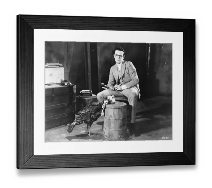 Framed Print : Harold Lloyd Prepares To Execute Turkey Framed Print : Harold Lloyd Prepares To Execute Turkey