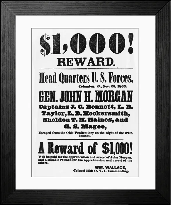 Framed Print : Civil War Want Ad For Escaped Prisoners Framed Print : Civil War Want Ad For Escaped Prisoners