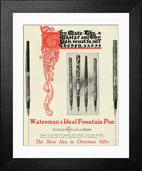 Framed Print : Advertisement for Waterman's Ideal Fountain Pen Framed Print : Advertisement for Waterman's Ideal Fountain Pen