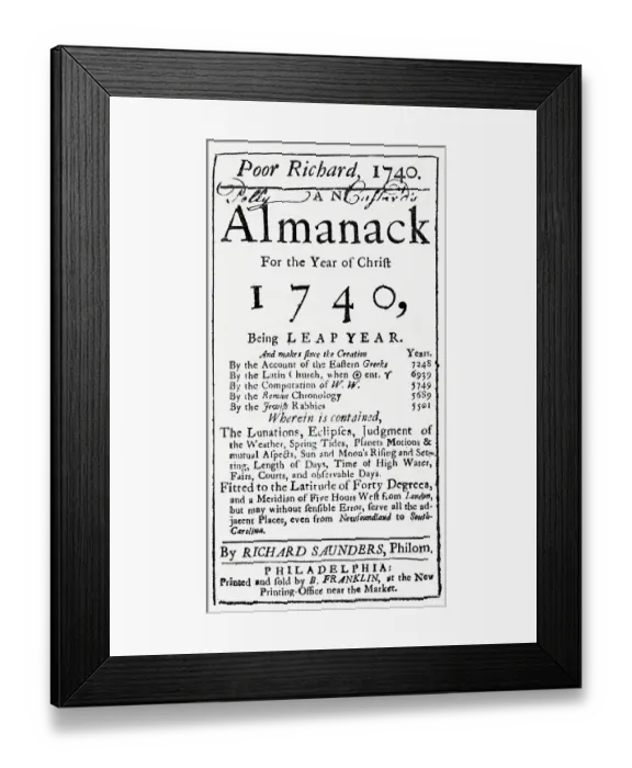 Framed Print : Title Page of Poor Richard's Almanac for 1740 Framed Print : Title Page of Poor Richard's Almanac for 1740