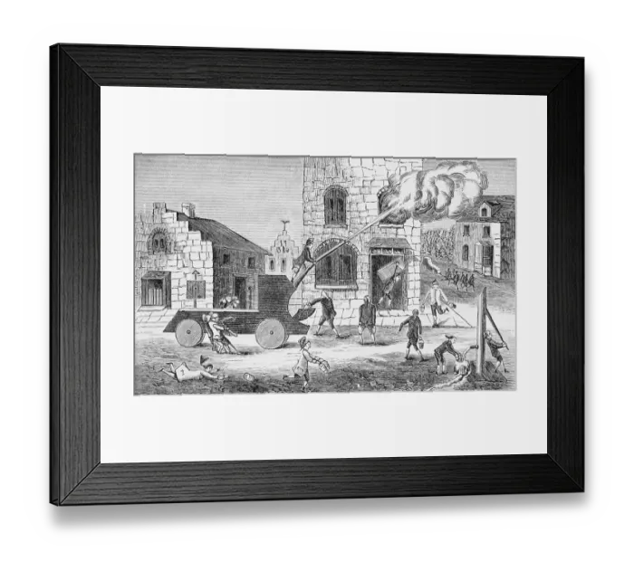 Framed Print : Firemen Attempting to Put out Fire in Building Framed Print : Firemen Attempting to Put out Fire in Building