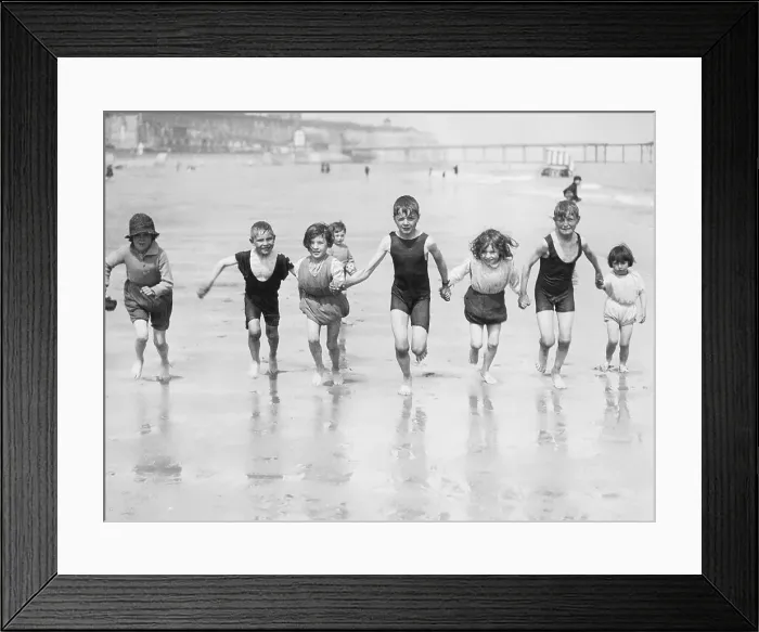 Framed Print : Children Running on Beach