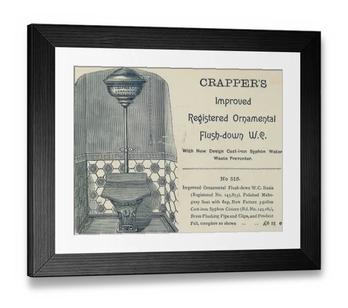 Framed Print : Advertisement for Crapper's Toilet Framed Print : Advertisement for Crapper's Toilet