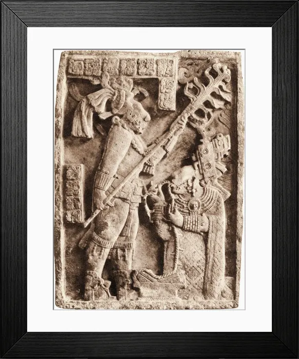 Framed Print : Mayan Stone Relief of Xoc Performing a Blood-Letting Ritual Framed Print : Mayan Stone Relief of Xoc Performing a Blood-Letting Ritual