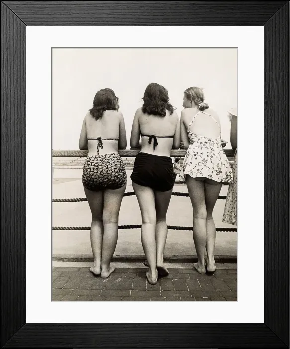 Framed Print : Beach Beauties Leaning on Railing Framed Print : Beach Beauties Leaning on Railing