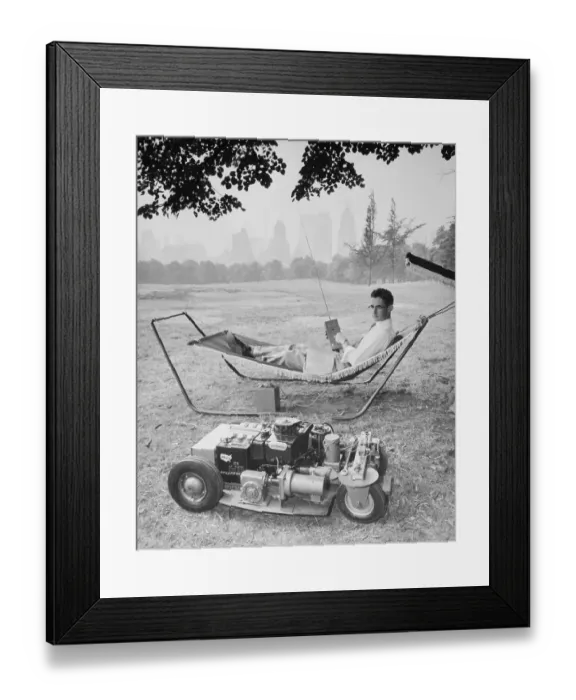 Framed Print : Inventor Demonstrating Remote Control Lawn Mower Framed Print : Inventor Demonstrating Remote Control Lawn Mower