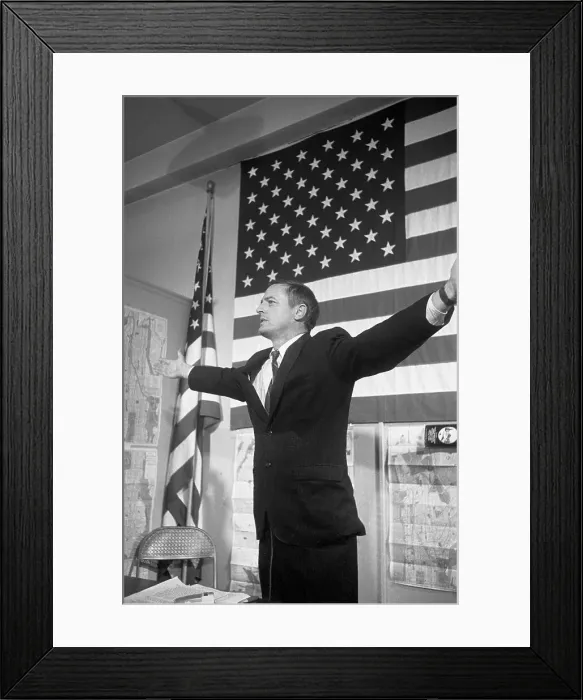 Framed Print : William Buckley Speaking With Outstretched Arms Near Flag Framed Print : William Buckley Speaking With Outstretched Arms Near Flag