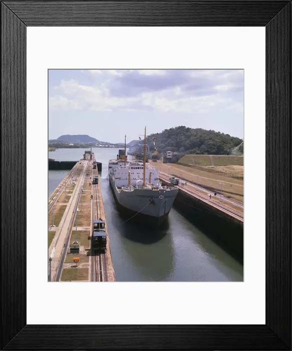 Framed Print : View of Ship at Panama Canal's Miraflores Locks Framed Print : View of Ship at Panama Canal's Miraflores Locks