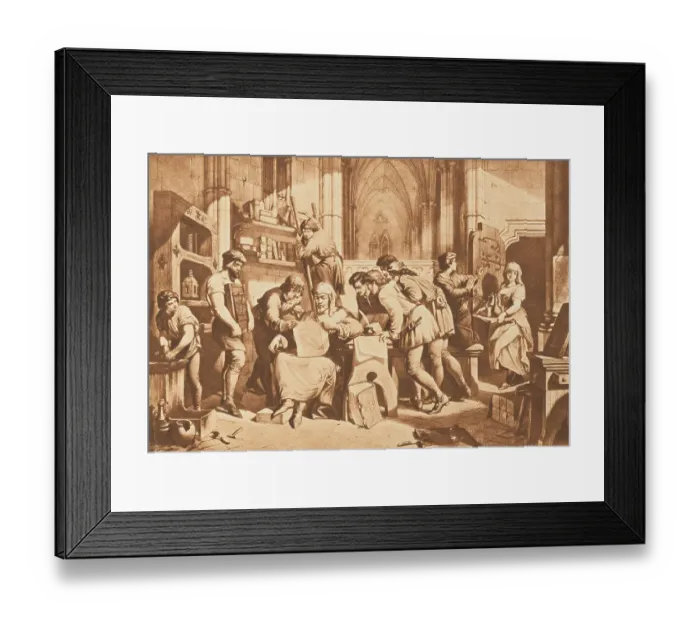 Framed Print : Men Surrounding William Caxton After Printing
