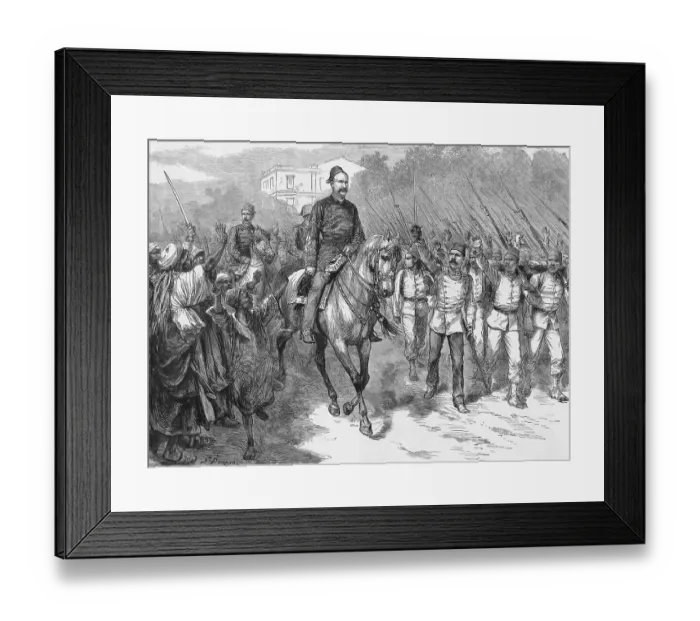 Framed Print : Arab Officer on Horseback Alongside Troops and Citizens Framed Print : Arab Officer on Horseback Alongside Troops and Citizens