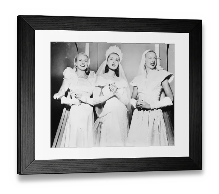 Framed Print : Three Brides Posing in Gowns Framed Print : Three Brides Posing in Gowns
