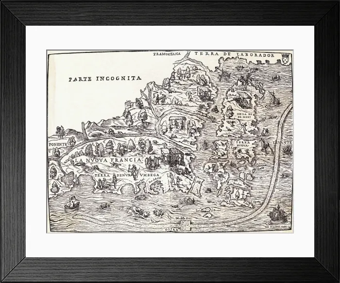 Framed Print : Map Depicting Jacques Cartier's Explorations Framed Print : Map Depicting Jacques Cartier's Explorations