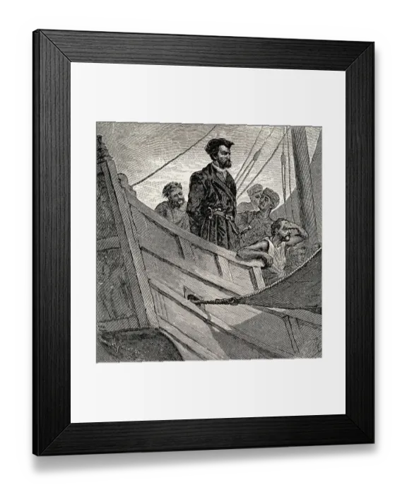 Framed Print : Navigator Jacques Cartier and Crew Aboard Ship Framed Print : Navigator Jacques Cartier and Crew Aboard Ship