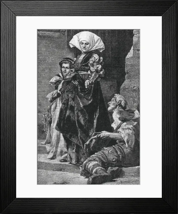 Framed Print : Rich Woman Giving Alms to Poor Framed Print : Rich Woman Giving Alms to Poor
