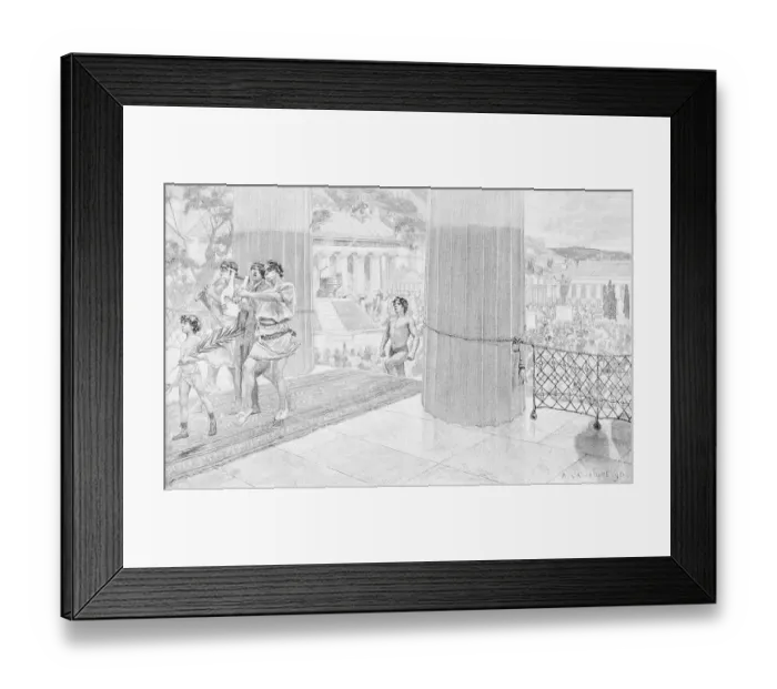 Framed Print : Print Showing a Victor of Ancient Olympic Games Entering the Temple of Zeus by Andre Castaigne Framed Print : Print Showing a Victor of Ancient Olympic Games Entering the Temple of Zeus by Andre Castaigne