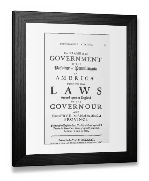 Framed Print : Title Page of Colonial Constitution of Pennsylvania Framed Print : Title Page of Colonial Constitution of Pennsylvania
