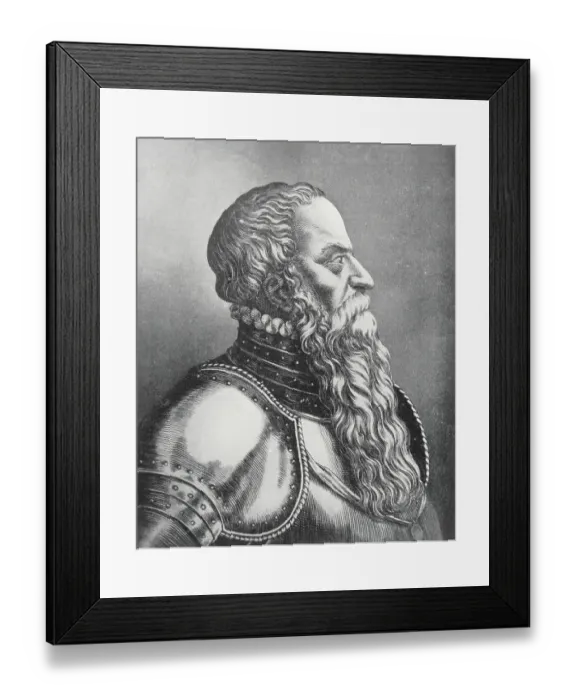 Framed Print : Profile Portrait of Bearded Man in Suit of Armor Framed Print : Profile Portrait of Bearded Man in Suit of Armor