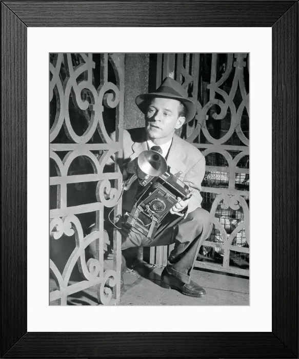 Framed Print : Photographer Crouching Behind Gate Framed Print : Photographer Crouching Behind Gate