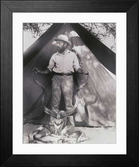 Framed Print : Carl Ethan Akeley Holding a Kudu Head Framed Print : Carl Ethan Akeley Holding a Kudu Head