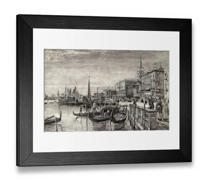Framed Print : Illustrated View of Gondolas in Venice Framed Print : Illustrated View of Gondolas in Venice