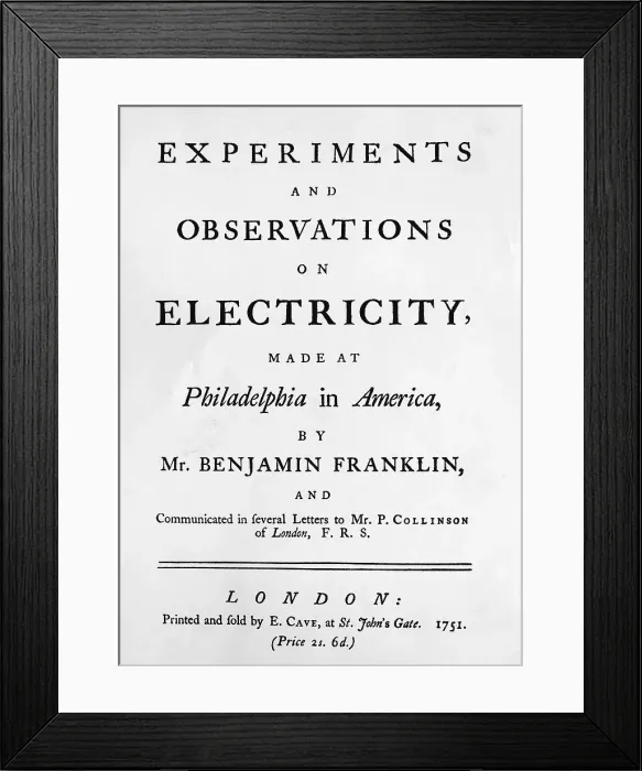 Framed Print : Title Page of Experiments and Observations on Electricity by Ben Franklin Framed Print : Title Page of Experiments and Observations on Electricity by Ben Franklin