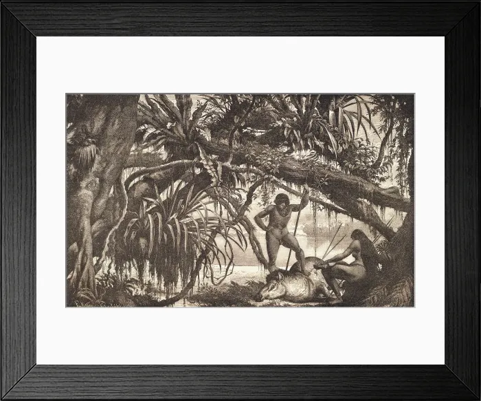 Framed Print : Caripuna Indians Examining Tapir