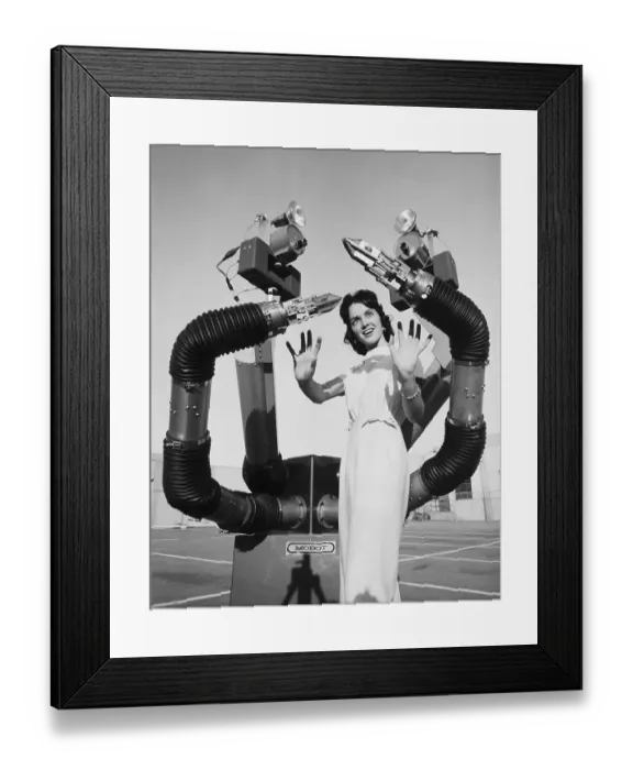 Framed Print : Woman with Mobile Robot Framed Print : Woman with Mobile Robot