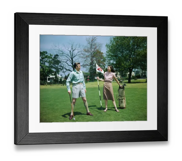 Framed Print : Man and Woman in Golfing Clothes Framed Print : Man and Woman in Golfing Clothes