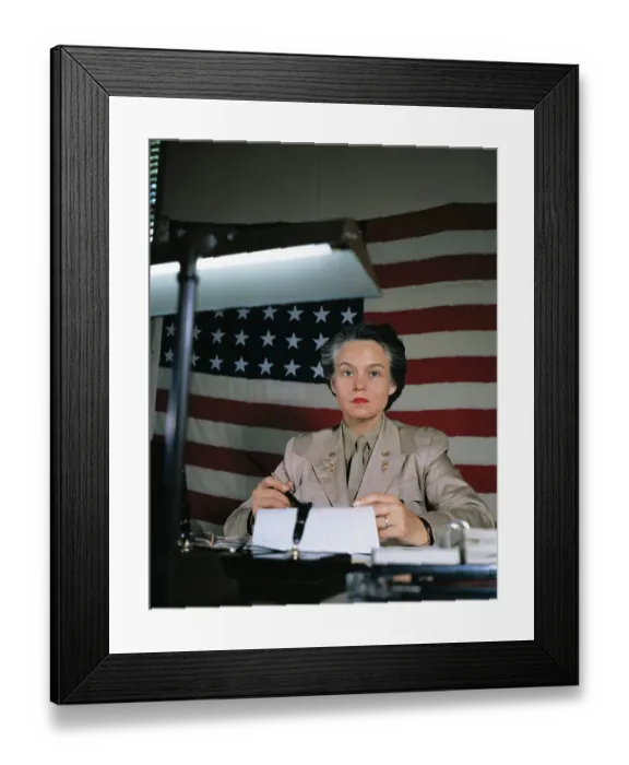 Framed Print : Oveta Culp Hobby Sitting in Front of Flag Framed Print : Oveta Culp Hobby Sitting in Front of Flag