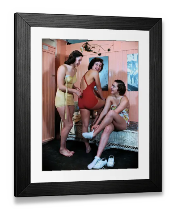 Framed Print : Three Women Changing into Bathing Suits