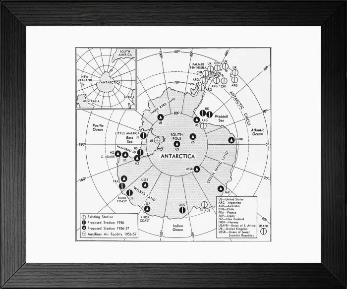 Framed Print : Map of Research Stations in Antarctica Framed Print : Map of Research Stations in Antarctica