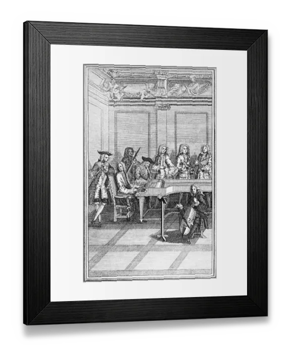 Framed Print : Engraving of a Traditional 18th-Century Chamber Orchestra Framed Print : Engraving of a Traditional 18th-Century Chamber Orchestra