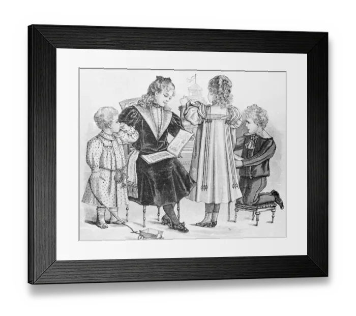 Framed Print : Young Children in Different Outfits Kneeling Together Framed Print : Young Children in Different Outfits Kneeling Together
