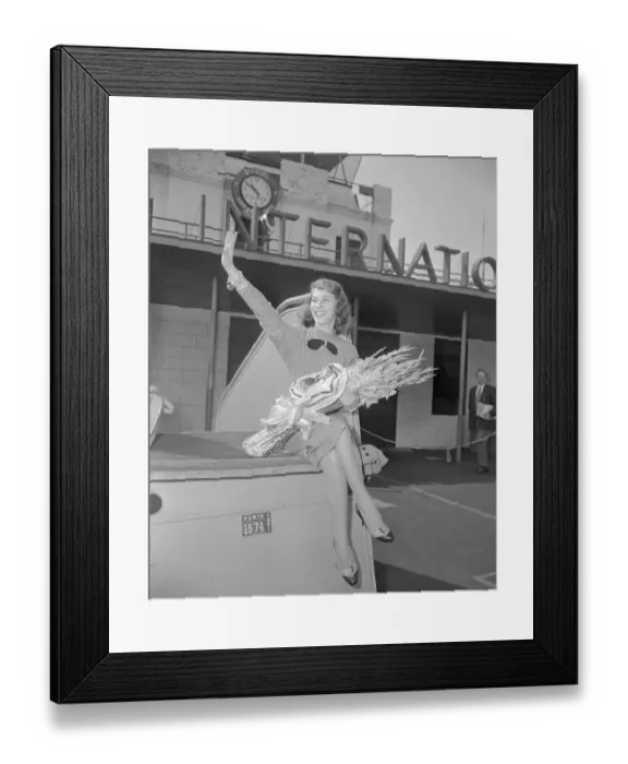 Framed Print : Actress Pier Angeli Waving Near Airline Building Framed Print : Actress Pier Angeli Waving Near Airline Building