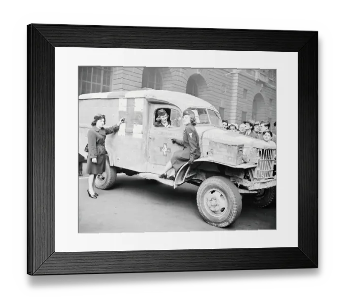 Framed Print : Wac Women Posing Near Early Ambulance Framed Print : Wac Women Posing Near Early Ambulance