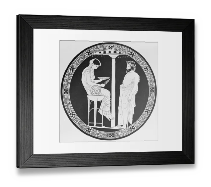 Framed Print : Greek Red-figure Painting of King Aigeus Consulting the Priestess Pythia at Delphi