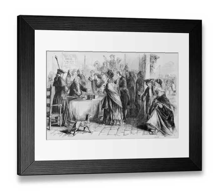 Framed Print : Woodcut of Women Casting Votes in New Jersey Framed Print : Woodcut of Women Casting Votes in New Jersey