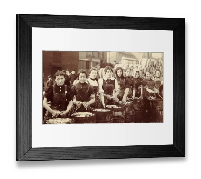 Framed Print : Postcard Of Women Packing Fish Framed Print : Postcard Of Women Packing Fish