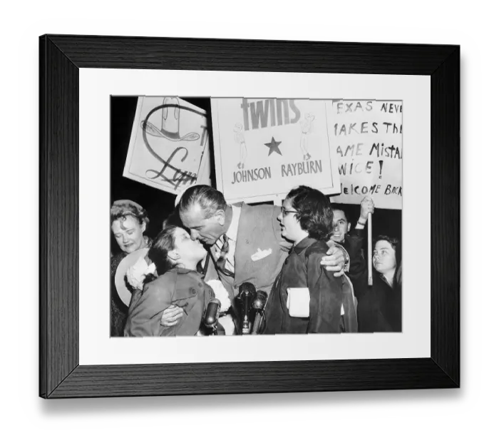 Framed Print : Lyndon Johnson Kisses Daughters Framed Print : Lyndon Johnson Kisses Daughters