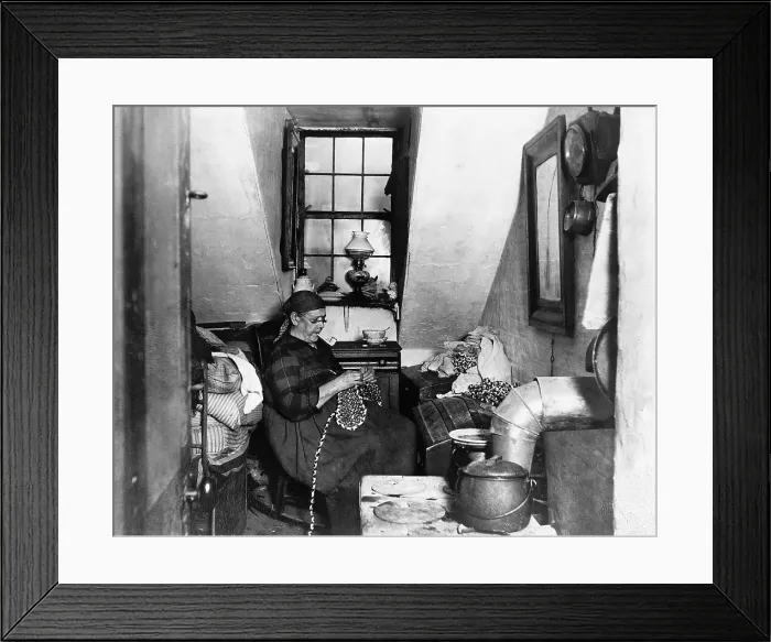 Framed Print : Woman Smoking Pipe & Doing Handiwork Framed Print : Woman Smoking Pipe & Doing Handiwork