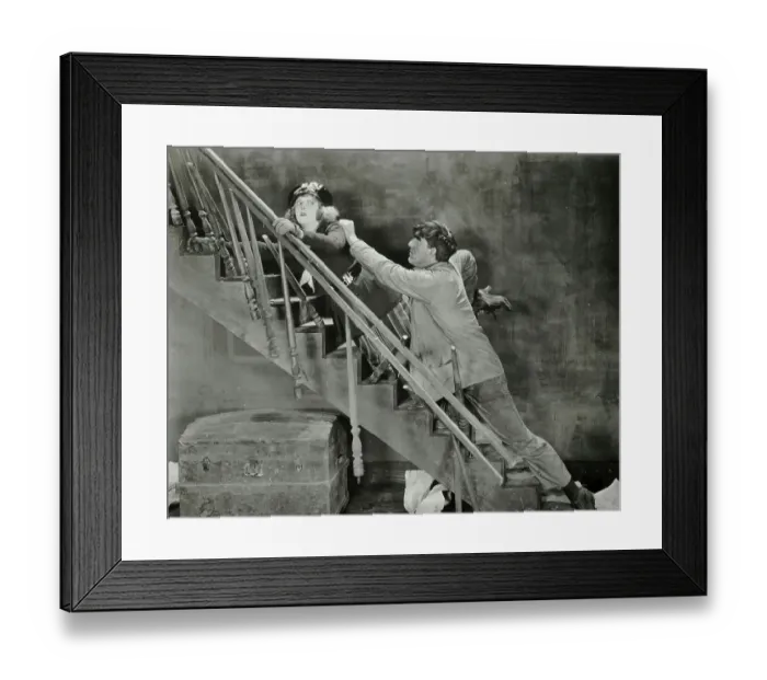 Framed Print : Man Chases Woman Up Decrepit Staircase Framed Print : Man Chases Woman Up Decrepit Staircase