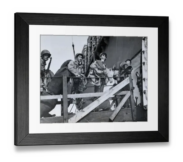 Framed Print : Soldiers Look Up As They Board Ship Framed Print : Soldiers Look Up As They Board Ship